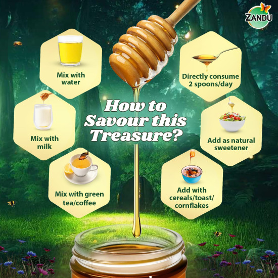 Zandu Pure Honey Sundarban Forest, Natural Honey from the Largest Mangrove Forest, Multi Flora & Medicinal Properties, Comes without Added Sugar & Preservatives, 100% Natural, Glass Jar, 500g