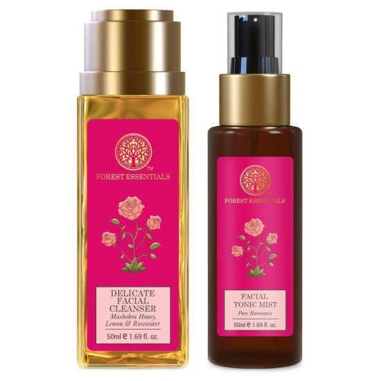 Forest Essentials Travel Size Facial Tonic Mist & Cleanser Combo - Natural Hydration & Purity