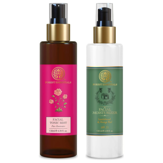 Forest Essentials Hydrating Facial Moisturiser Sandalwood & Orange Peel with SPF 25 and Facial Tonic Mist Pure Rosewater Combo