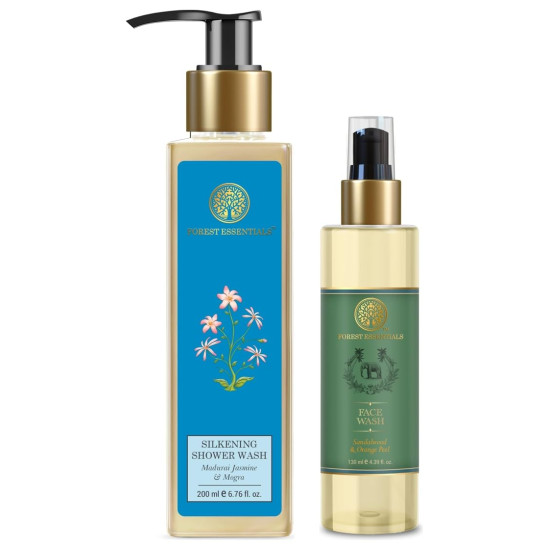 Forest Essentials Silkening Shower Wash & Facial Cleanser Combo - Natural Skincare Duo