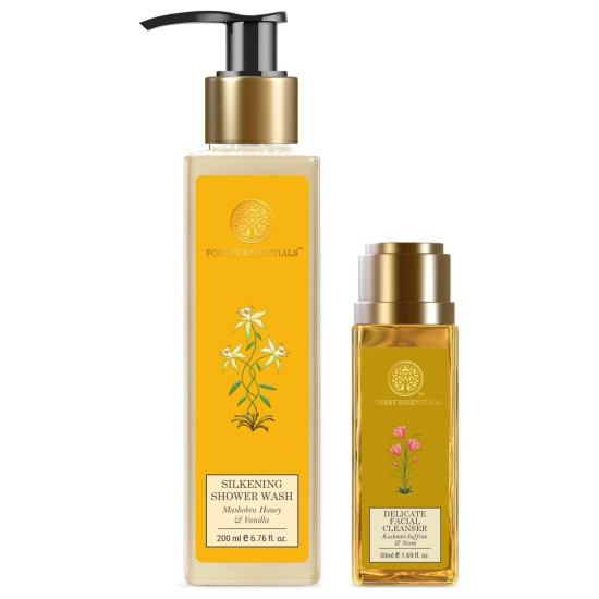 Forest Essentials Silkening Shower Wash & Facial Cleanser Combo - Natural & Sulphate-Free