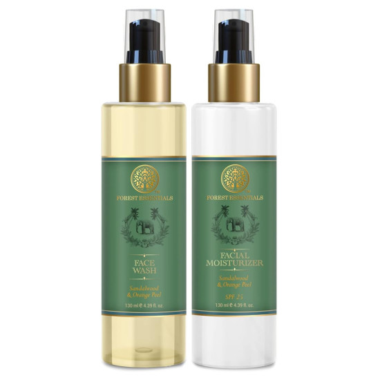 Forest Essentials Hydrating Facial Moisturiser & Cleanser Combo - Sandalwood & Orange Peel, SPF 25