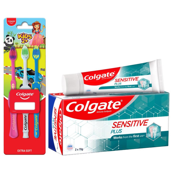 Colgate Sensitive Plus Toothpaste & Kids Toothbrush Combo - Sensitivity Relief & Oral Care