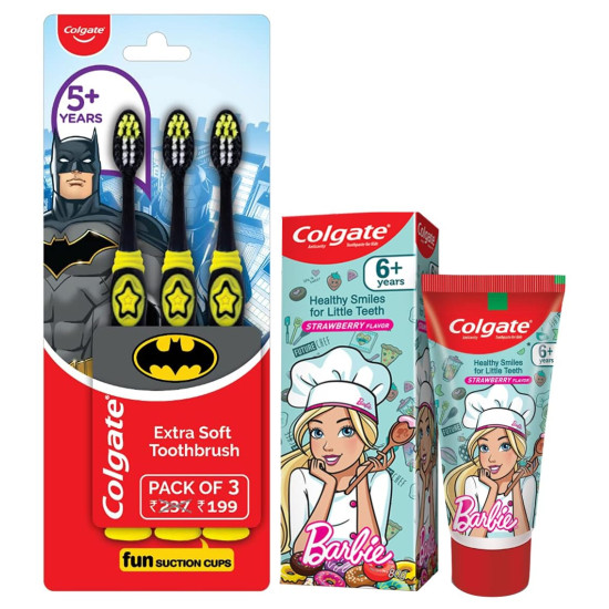 Colgate Kids Batman Manual Toothbrush & Barbie Toothpaste Combo - Fun & Effective Oral Care