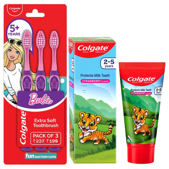 Colgate Kids Barbie Toothbrush & Toothpaste Combo - Extra Soft & Anticavity Protection
