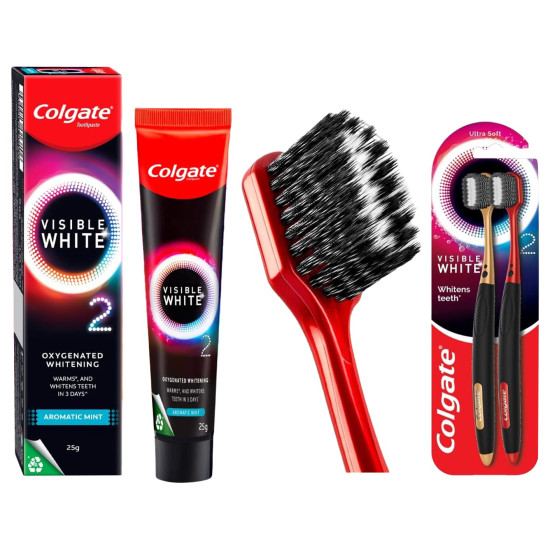 Colgate Visible White O2 Manual Toothbrush & Toothpaste Combo - Revolutionary Whitening
