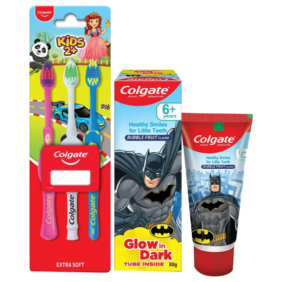 Colgate Batman Anticavity Toothpaste & Kids Manual Toothbrush Combo - Bubble Fruit Flavour Colgate Batman Anticavity Toothpaste & Kids Manual Toothbrush Combo - Bubble Fruit Flavour