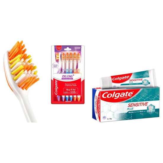 Colgate Sensitive Plus Toothpaste & ZigZag Toothbrush Combo - Sensitivity Relief & Germ Protection