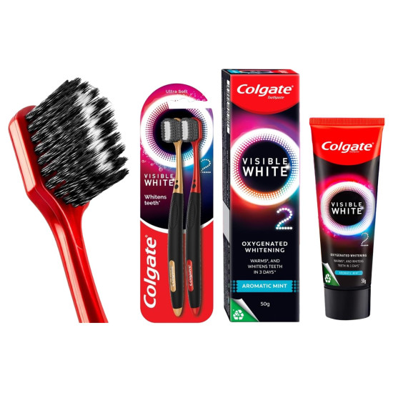 Colgate Visible White O2 Manual Toothbrush & Teeth Whitening Toothpaste Combo - Revolutionary Whitening