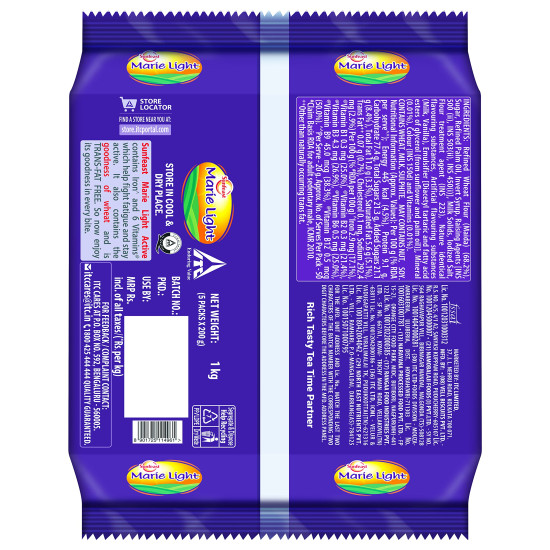 Sunfeast Farmlite 5 Grain Digestive Biscuit & Marie Light Active - High Fibre Multigrain Snack