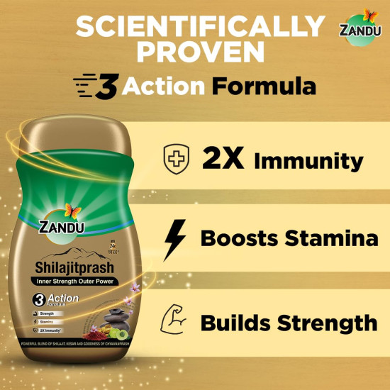 Zandu Shilajitprash | Dual Goodness of Chyawanprash & Shilajit/Shilajeet | Strength, Stamina & 2X immunity* | 450g I 24K Gold Bhasma & 47 Potent Herbs I No added sugar I 100% ayurdevic