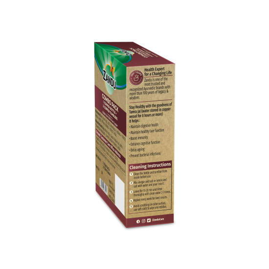 Zandu Copper Gift Set Pack (1 Bottle & 2 Tumbler): Made with 100% Pure Copper |Supports Digestive & Liver Health | Helps Enhance Immunity| Useful in Promoting Overall Health (Pack of 950ml & 2x300ml)