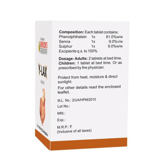 Dr. Bakshi's BAKSON'S HOMOEOPATHY Y-Lax Tablets - Constipation Relief
