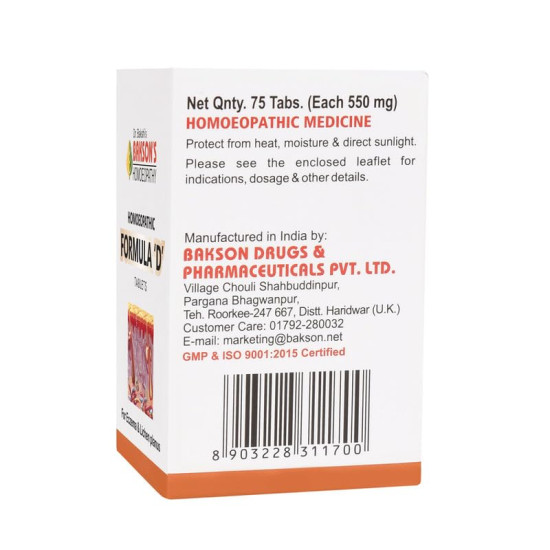 Dr. Bakshi's BAKSON'S HOMOEOPATHIC Formula 'D' Tablets - Eczema Relief