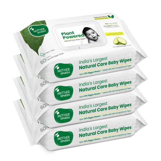 Mother Sparsh Natural Care Baby Wipes - 100% Plant Made Fabric with Cucumber Extract