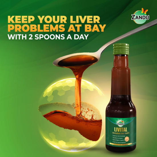 Zandu Livital Syrup – 200 ml | Scientifically proven Ayurvedic Liver Care & Detox Support |Revitalises Liver Health Naturally & Boosts Appetite & Digestion | Blend of 12 Potent Herbs