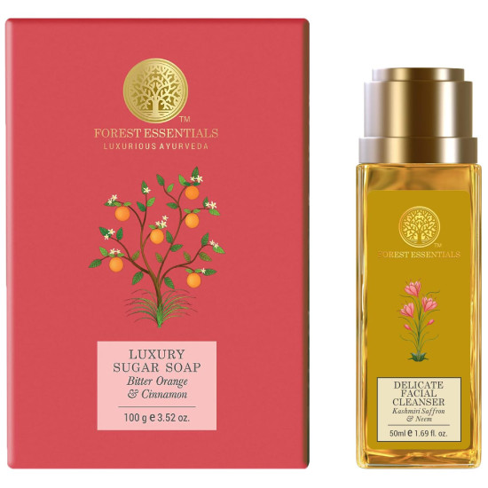 Forest Essentials Luxury Sugar Soap & Facial Cleanser Combo - Ayurvedic Bliss