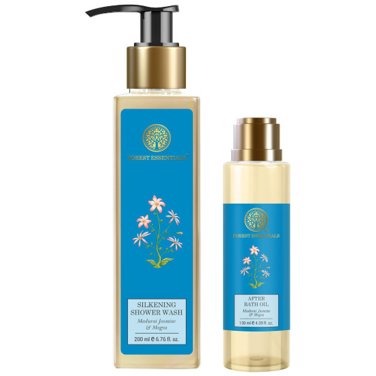 Forest Essentials After Bath Oil & Silkening Shower Wash Combo - Madurai Jasmine & Mogra
