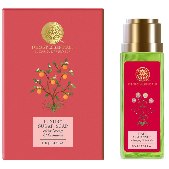 Forest Essentials Luxury Sugar Soap & Hair Cleanser Combo - Ayurvedic & Natural