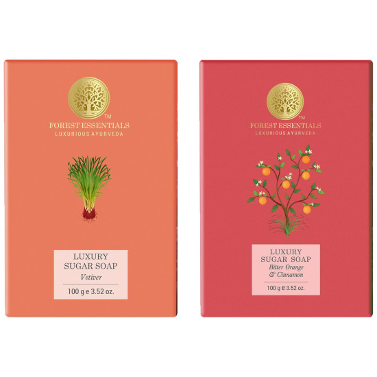 Forest Essentials Luxury Sugar Soap Vetiver & Bitter Orange Combo - Ayurvedic & Natural