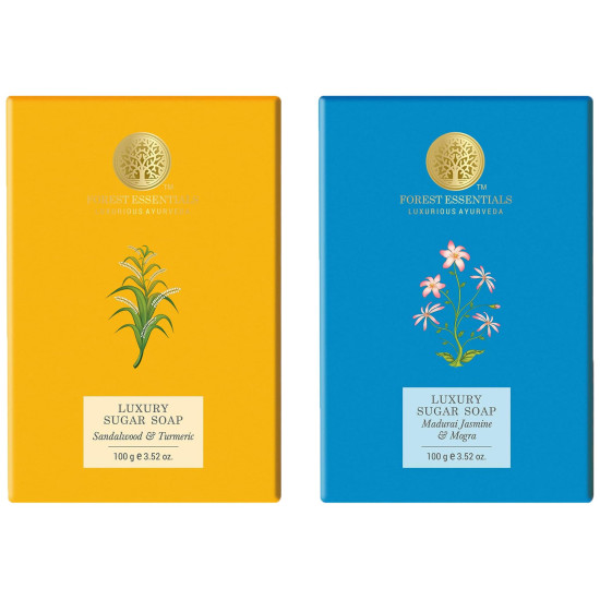 Forest Essentials Luxury Sugar Soap Combo - Sandalwood & Jasmine - 100% Natural Ayurvedic