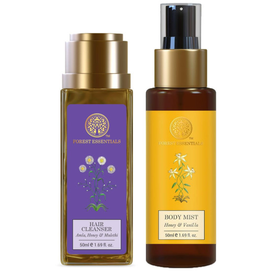 Forest Essentials Travel Size Body Mist Honey & Vanilla & Hair Cleanser Amla Combo - Natural & Unisex