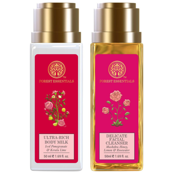 Forest Essentials Travel Size Ultra-Rich Body Milk & Facial Cleanser Combo - Natural & Eco-Friendly