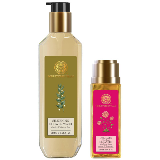 Forest Essentials Silkening Shower Wash & Facial Cleanser Combo - Natural Moisture & Glow