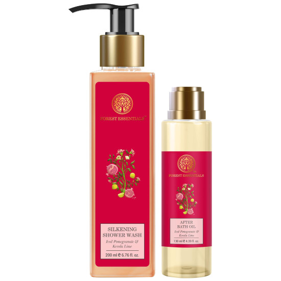 Forest Essentials After Bath Oil & Silkening Shower Wash Combo - Iced Pomegranate & Kerala Lime