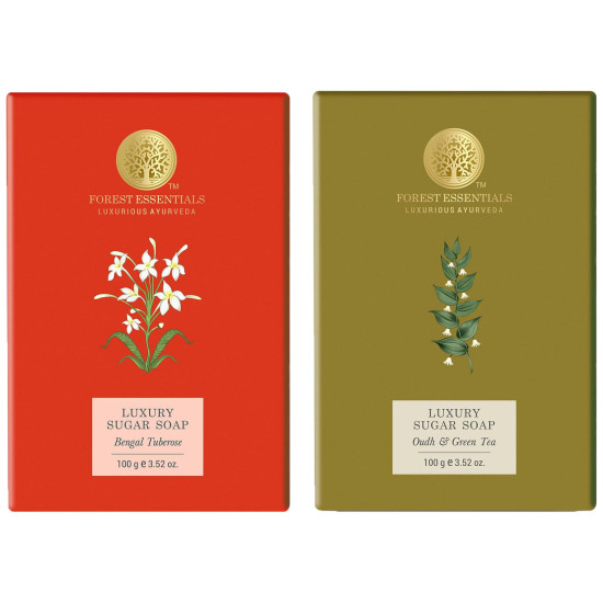 Forest Essentials Luxury Sugar Soap Oudh & Green Tea and Bengal Tuberose Ayurvedic Combo - 100% Natural