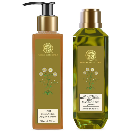 Forest Essentials Ayurvedic Herb Enriched Head Massage Oil Japapatti & Hair Cleanser Japapatti & Brahmi Combo - Nourishing Hair Care