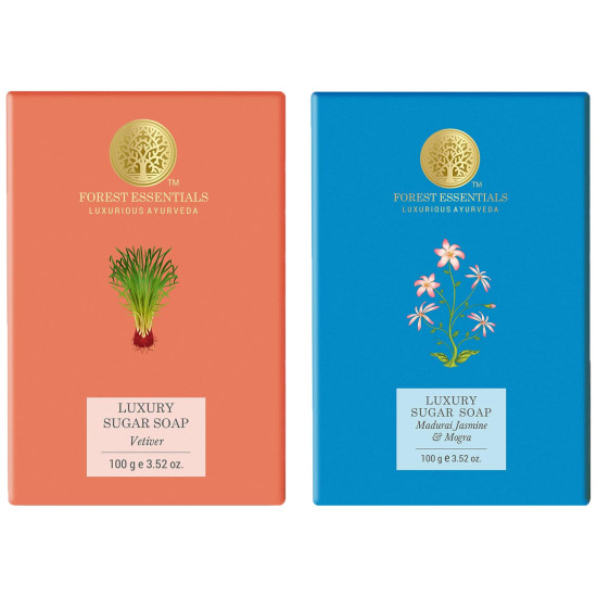 Forest Essentials Luxury Sugar Soap Combo - Madurai Jasmine & Mogra and Vetiver