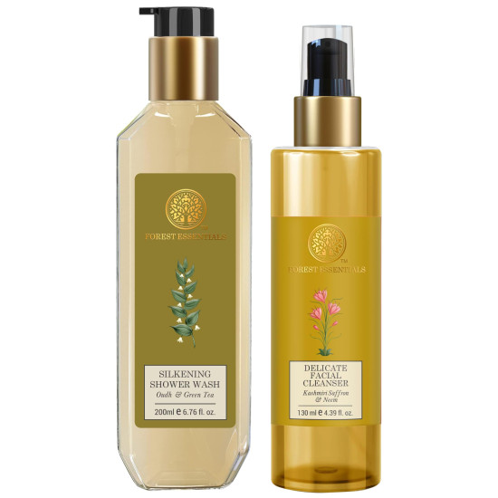 Forest Essentials Silkening Shower Wash & Facial Cleanser Combo - Luxurious Skincare