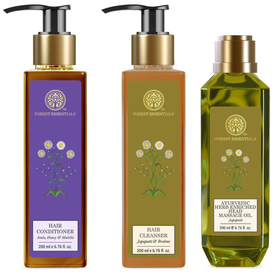 Forest Essentials Ayurvedic Herb Enriched Head Massage Oil & Hair Cleanser Set - Natural Hair Care