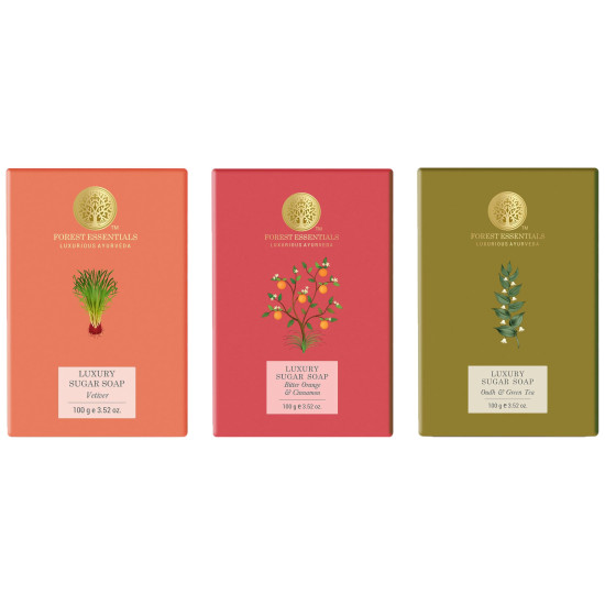 Forest Essentials Luxury Sugar Soap Collection - Oudh, Bitter Orange & Vetiver