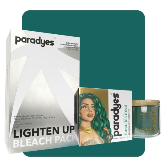 Paradyes Emerald Green Hair Colour & Bleach Pack - Vibrant Semi-Permanent Dye Paradyes Emerald Green Hair Colour & Bleach Pack - Vibrant Semi-Permanent Dye