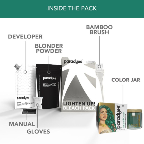 Paradyes Emerald Green Hair Colour & Bleach Pack - Vibrant Semi-Permanent Dye Paradyes Emerald Green Hair Colour & Bleach Pack - Vibrant Semi-Permanent Dye