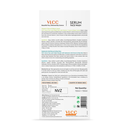 VLCC Vitamin C & Meyer Lemon Serum Facewash - Brighten & Strengthen Skin