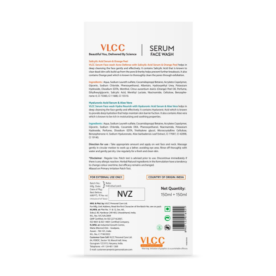 VLCC Salicylic Acid & Orange Peel Serum Facewash - Deep Pore Cleansing & Hydration