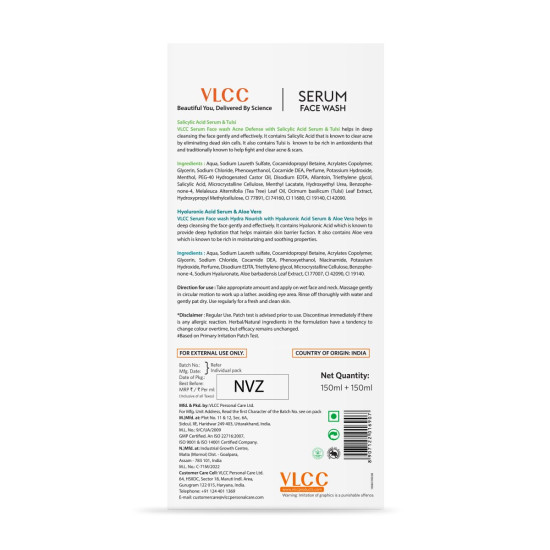 VLCC Salicylic Acid & Tulsi Serum Facewash - Clear Acne Scars & Strengthen Skin Barrier