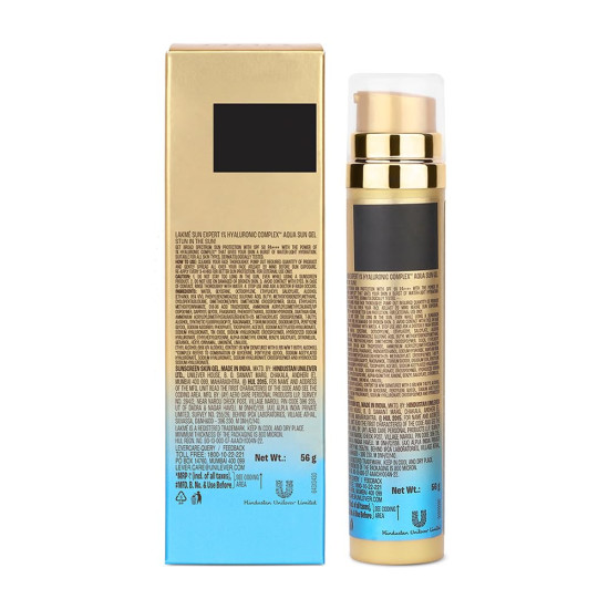 LAKMÉ Sun Expert 1% Hyaluronic water-light Sunscreen gel SPF 50 Pa++++ Best for Oily Skin | Even toned & Glowing Skin | Non-Sticky| Helps reduce pigmentation | UVA/B Protection, No White Cast 56G
