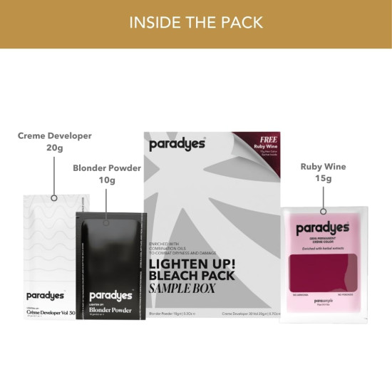 Paradyes Lighten Up! Bleach Pack + Warm Hair Color Sample Box - Vibrant Hair Transformation Paradyes Lighten Up! Bleach Pack + Warm Hair Color Sample Box - Vibrant Hair Transformation