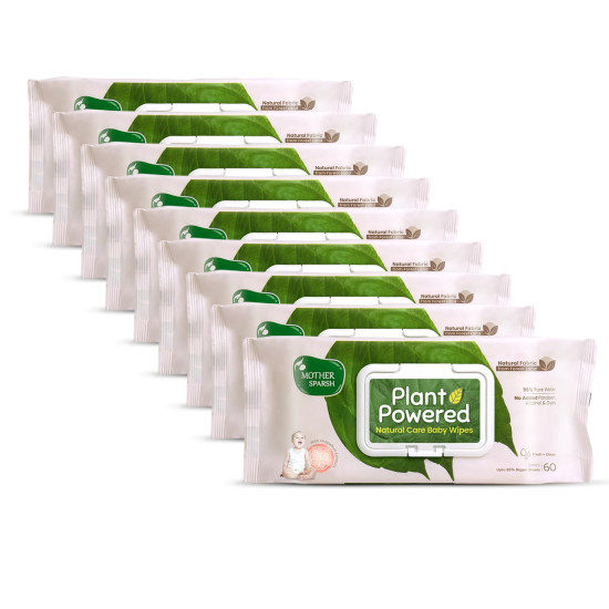 Mother Sparsh Natural Care Baby Wipes 60 Pcs (Pack of 9) - 100% Plant-Made Fabric