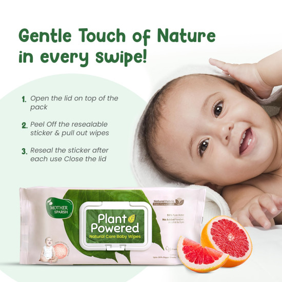 Mother Sparsh Natural Care Baby Wipes 60 Pcs (Pack of 6) - 100% Plant-Based Fabric