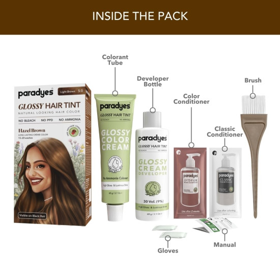 Paradyes No Bleach Hazel Brown Glossy Hair Tint - Ammonia-Free Formula