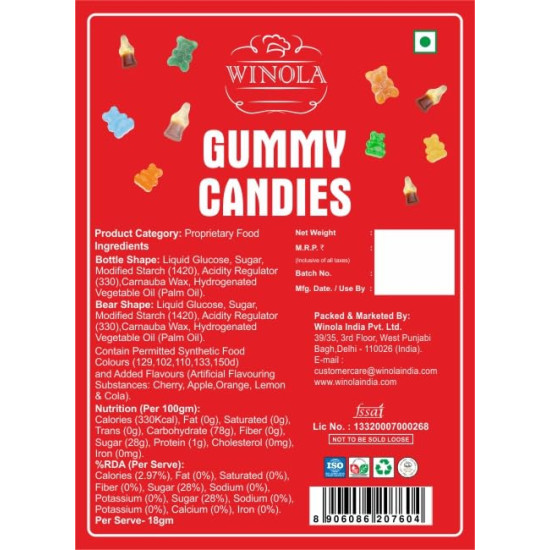 Winola Gummy Candies - 100% Veg, Gelatin Free Imported Bear Gummies