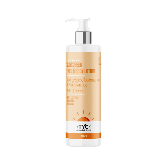 TYC - TRUST YOUR CHOICE Sunscreen Spf 60++++ Face And Body Lotion, With Coconut Oil And Niacinamide, No White Cast And Sand Proof, Hydrating Ayurvedic And Natural, For All Skin Types (200 Ml)