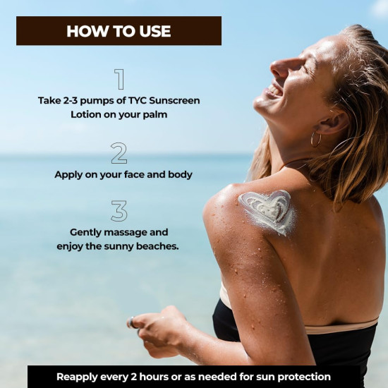 TYC - TRUST YOUR CHOICE Sunscreen Spf 60++++ Face And Body Lotion, With Coconut Oil And Niacinamide, No White Cast And Sand Proof, Hydrating Ayurvedic And Natural, For All Skin Types (200 Ml)