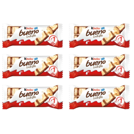 Kinder Bueno White Chocolate with Crunchy Hazelnut - 39gm (Pack of 6)