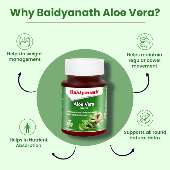 Baidyanath Aloe Vera 60 Tablets | Nutritional Supplement For Healthy Skin And Liver | Eliminates Toxins And Boosts Immune System (Pack of 1)
